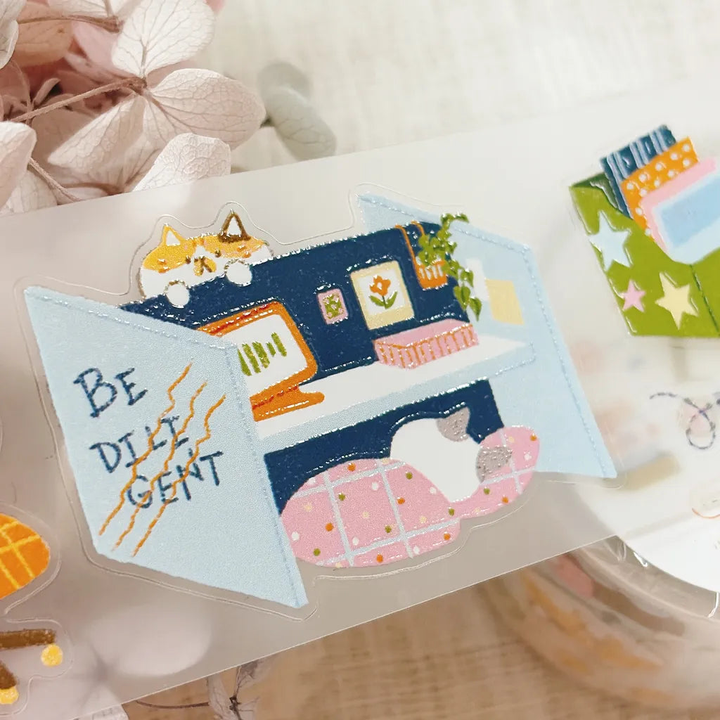 NEW! Idiot_sandwich X 63penhouse - Lazy Office Cat | Kiss-cut | 4cm PET Tape | Release Paper | 5M