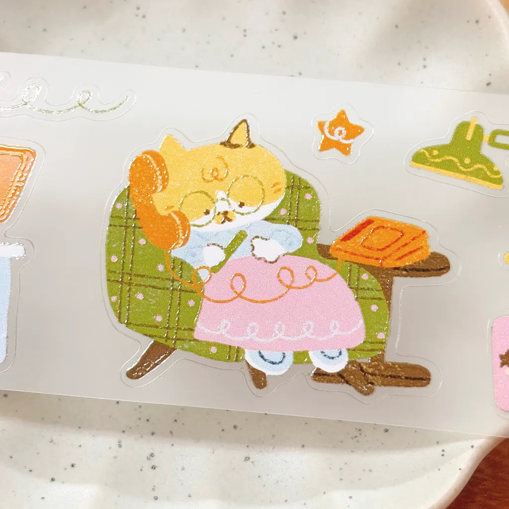 NEW! Idiot_sandwich X 63penhouse - Lazy Office Cat | Kiss-cut | 4cm PET Tape | Release Paper | 5M