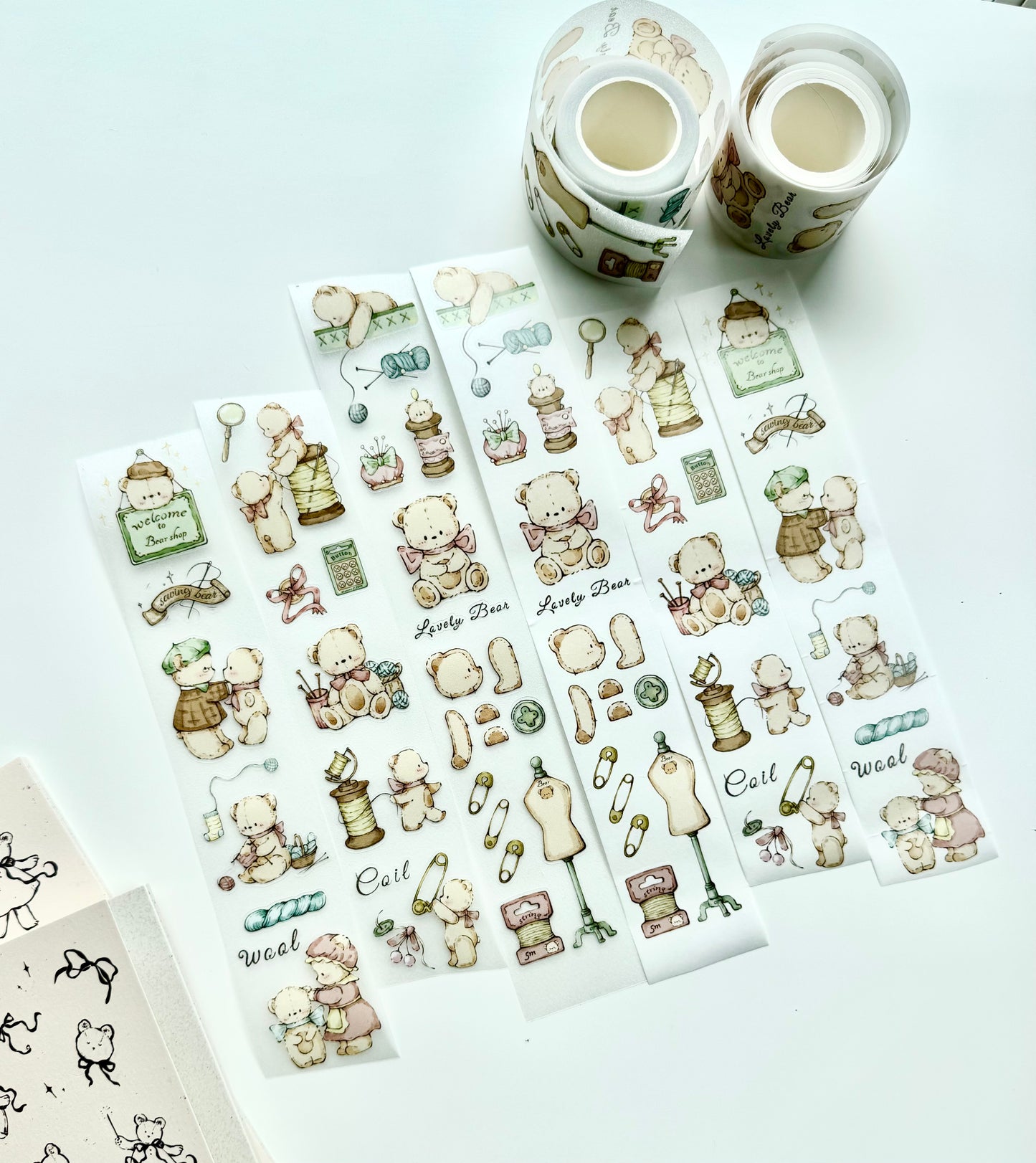 NEW! Miao Fu Studio - Vintage Sewing Bear | Kiss-cut | 4.5cm Tape | Release Paper | 5M