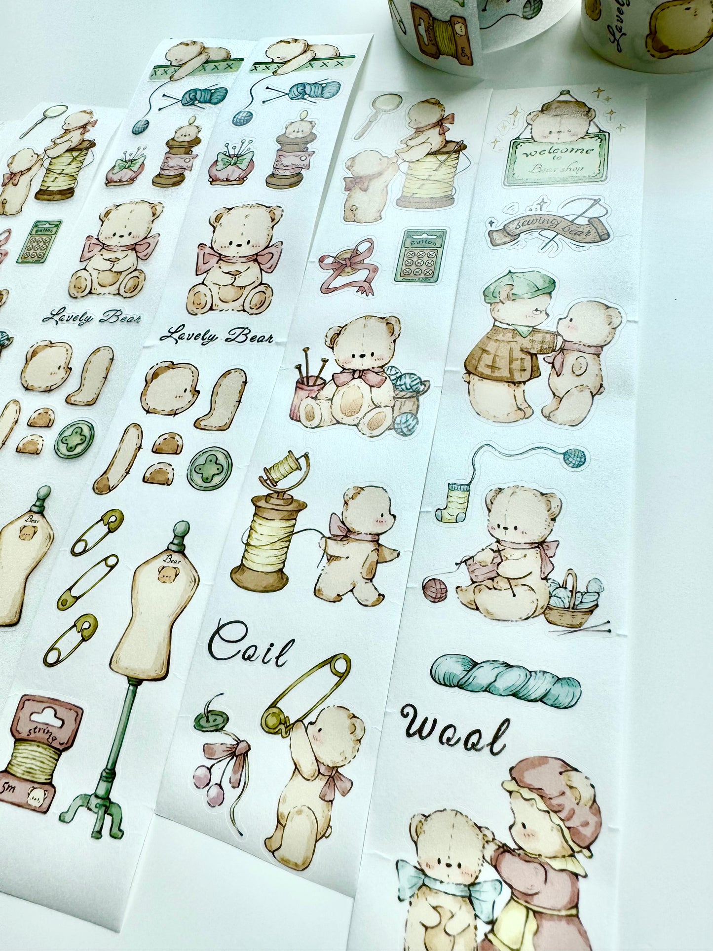 NEW! Miao Fu Studio - Vintage Sewing Bear | Kiss-cut | 4.5cm Tape | Release Paper | 5M