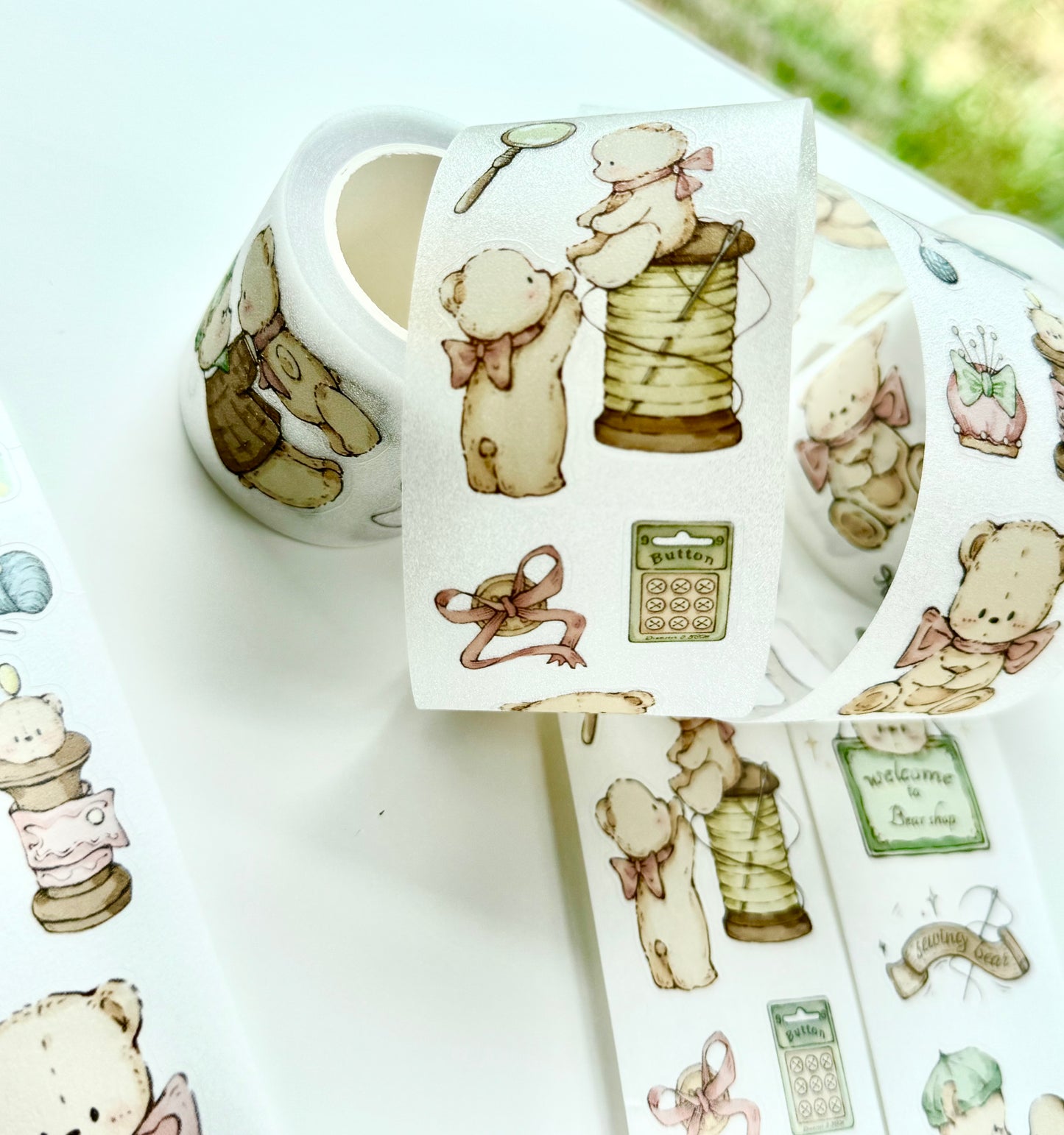 NEW! Miao Fu Studio - Vintage Sewing Bear | Kiss-cut | 4.5cm Tape | Release Paper | 5M