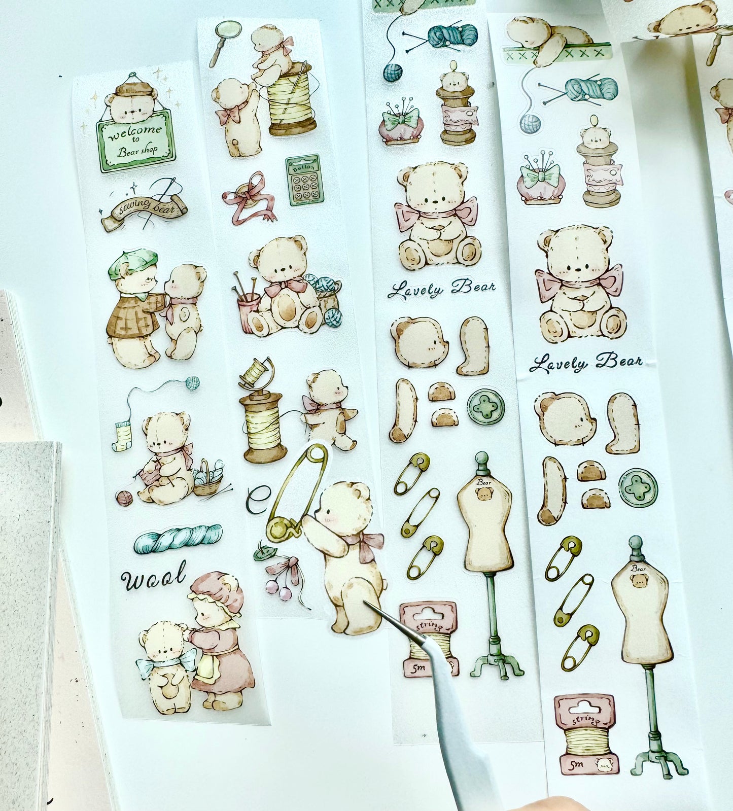 NEW! Miao Fu Studio - Vintage Sewing Bear | Kiss-cut | 4.5cm Tape | Release Paper | 5M