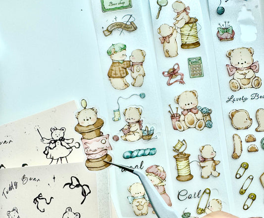 NEW! Miao Fu Studio - Vintage Sewing Bear | Kiss-cut | 4.5cm Tape | Release Paper | 5M