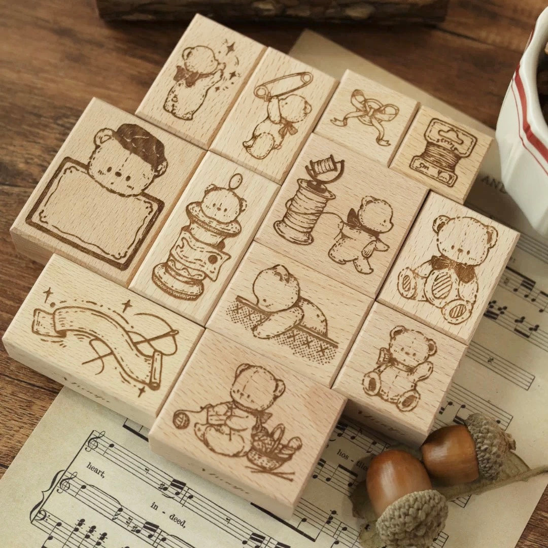 RESTOCK SOON!  Miao Fu Studio - Vintage Sewing Bear | 12pcs Stamp Set (ETA 07/07)