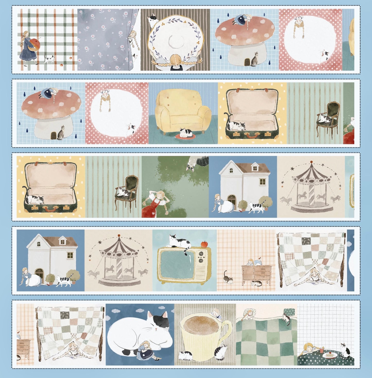 NEW! Yier Studio - Daily Life with Cat | Die-cut | 5cm Sticker Roll | Paper Tape | Release Paper | 5M
