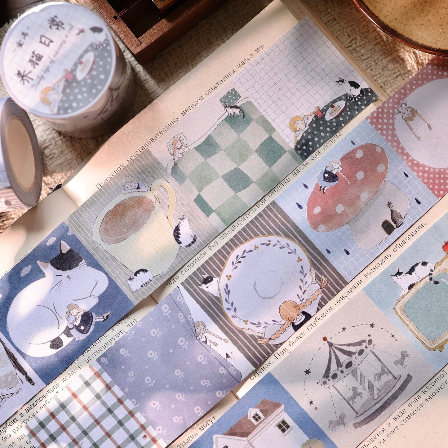 NEW! Yier Studio - Daily Life with Cat | Die-cut | 5cm Sticker Roll | Paper Tape | Release Paper | 5M