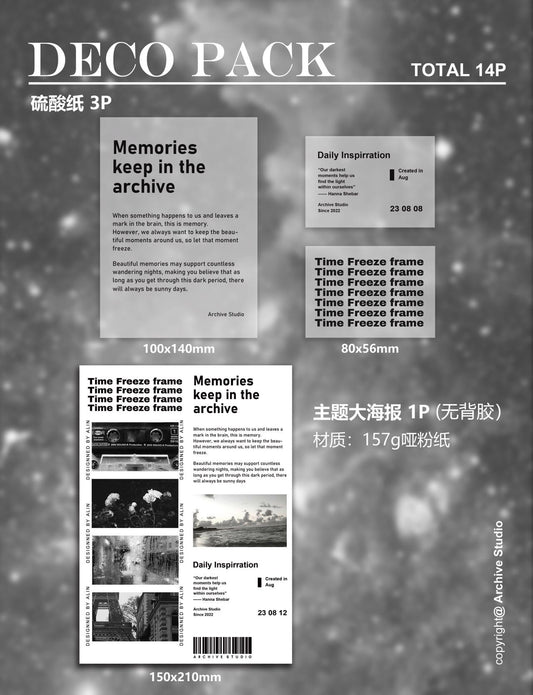 Archive Studio - Freeze Frame - White | 14pcs Deco Pack | Ephemera Paper | Sticker