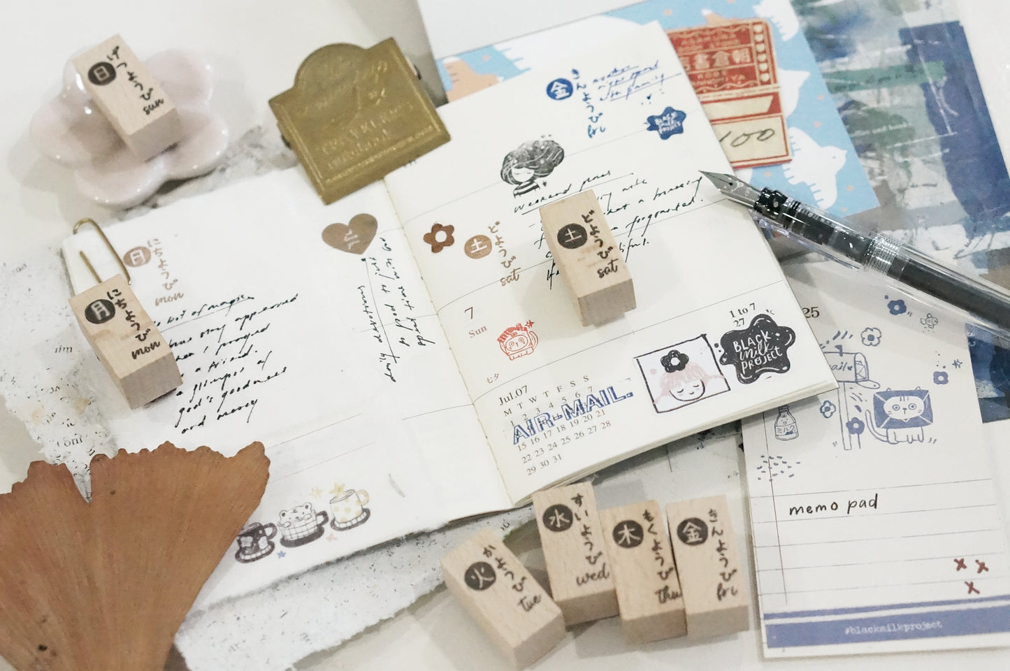 Black Milk Project - Days in a week (Japanese) | 7pcs Rubber Stamp Set