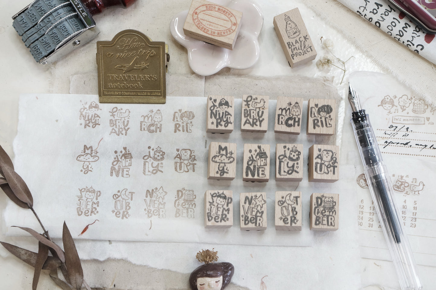 Black Milk Project - This Moment | Month Set | 12pcs Rubber Stamp Set