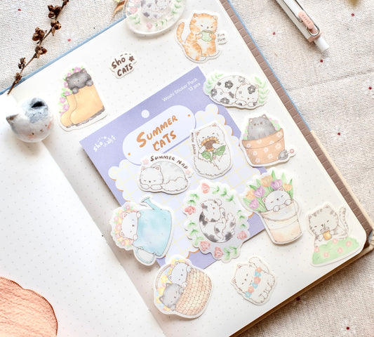 Sho Littlehappiness - Summer Cats | 12pcs Stickers Pack