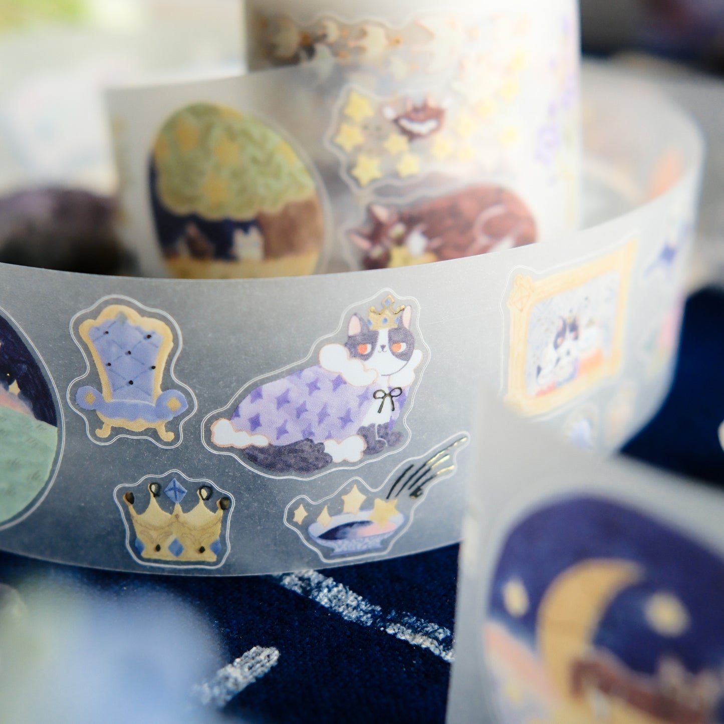 NEW! Teayou - Cat and Stars | Kiss-cut | Gold Foil | 4cm Tracing Paper Tape | Release Paper | 10M