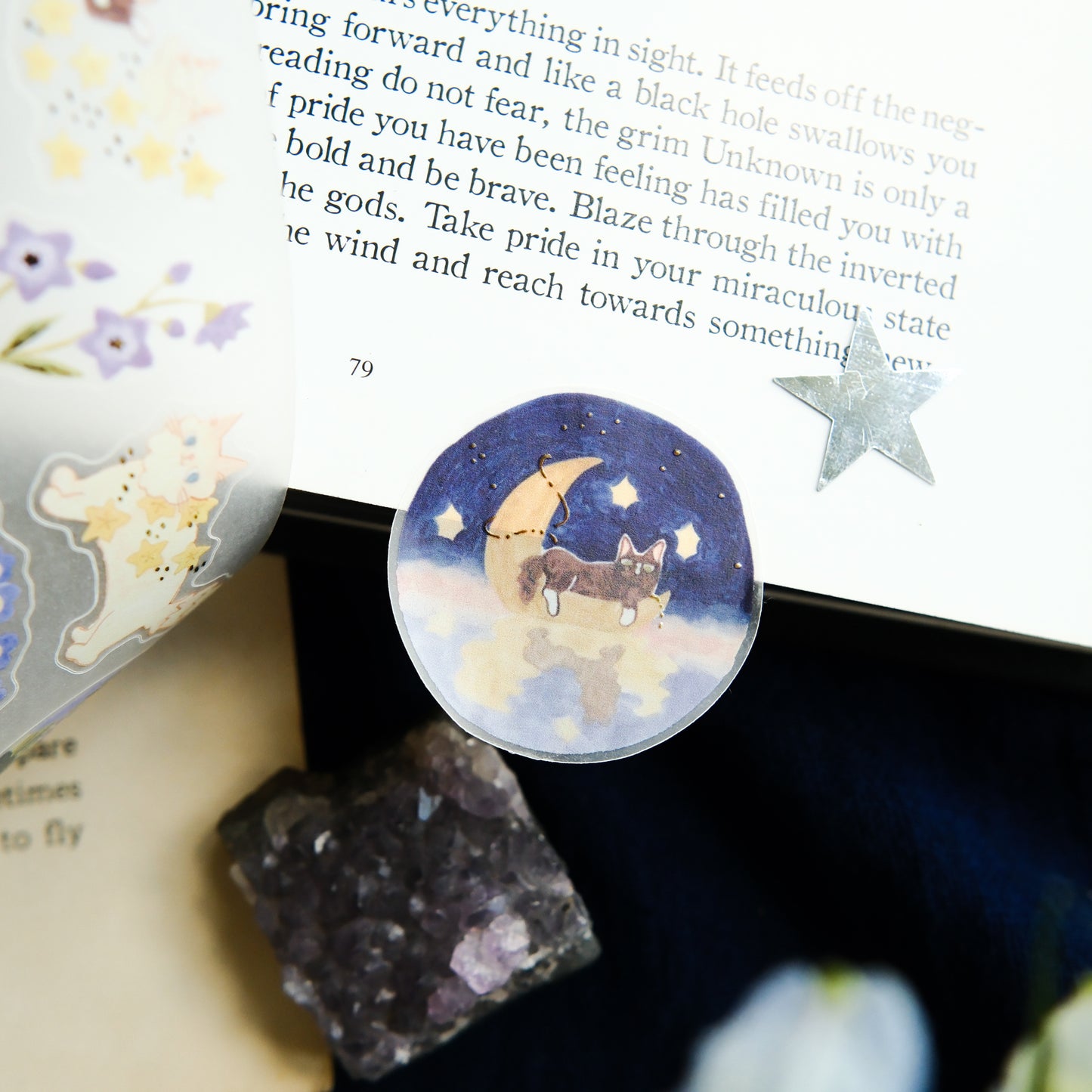 NEW! Teayou - Cat and Stars | Kiss-cut | Gold Foil | 4cm Tracing Paper Tape | Release Paper | 10M