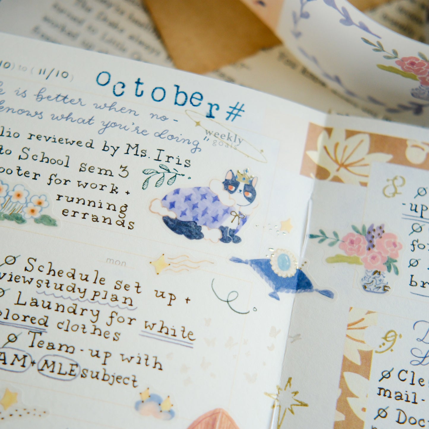 NEW! Teayou - Cat and Stars | Kiss-cut | Gold Foil | 4cm Tracing Paper Tape | Release Paper | 10M