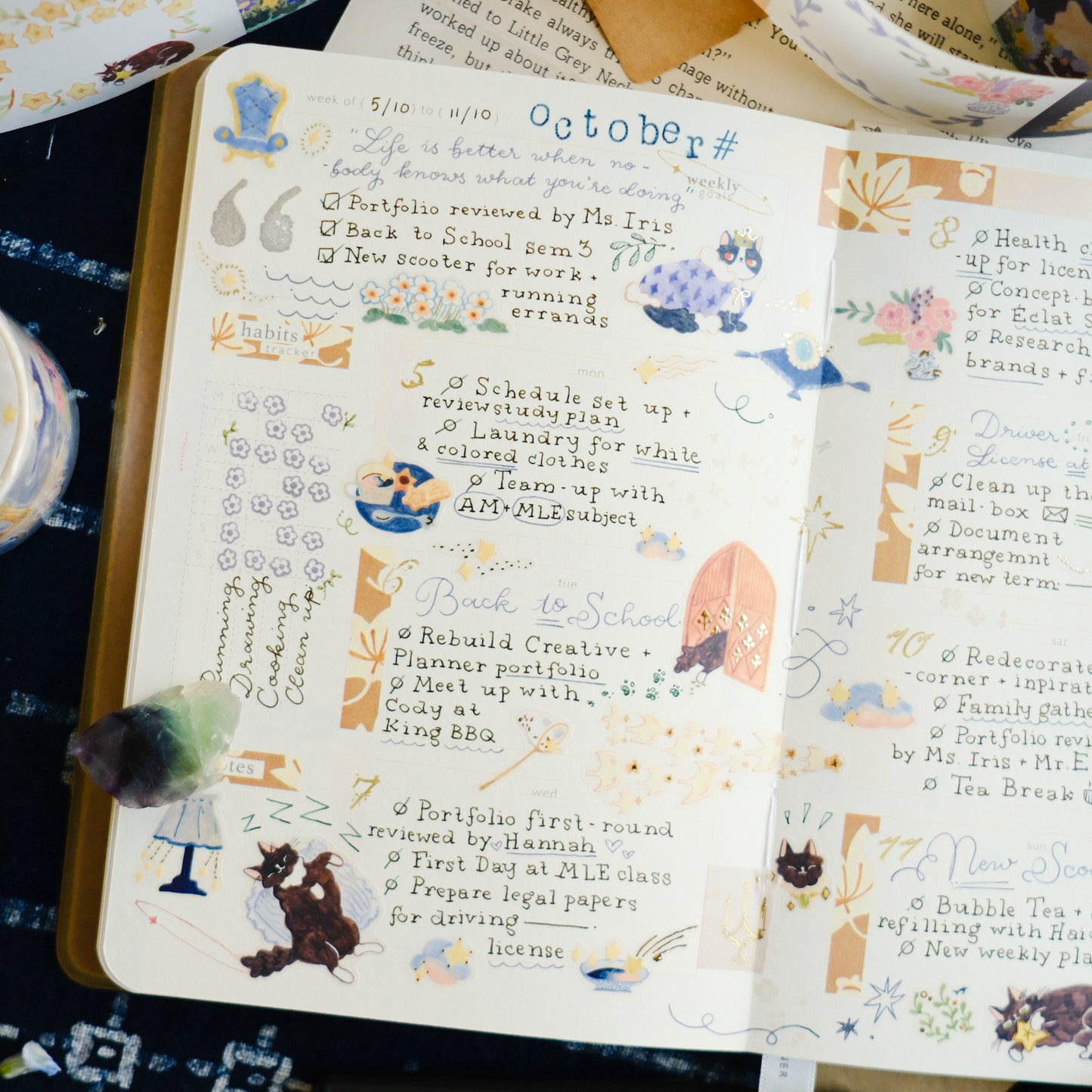 NEW! Teayou - Cat and Stars | Kiss-cut | Gold Foil | 4cm Tracing Paper Tape | Release Paper | 10M