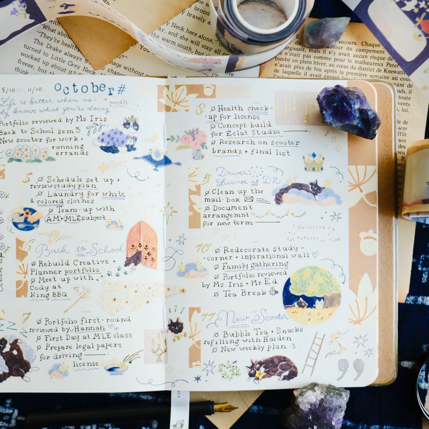 NEW! Teayou - Cat and Stars | Kiss-cut | Gold Foil | 4cm Tracing Paper Tape | Release Paper | 10M