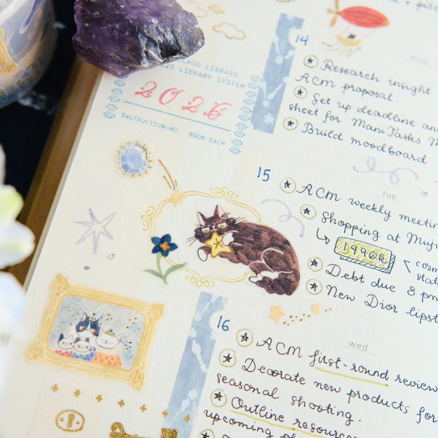 NEW! Teayou - Cat and Stars | Kiss-cut | Gold Foil | 4cm Tracing Paper Tape | Release Paper | 10M