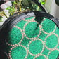 ESH Exclusive Collection - Green tambourine/ sing leaf | Double-sided Pattern | mina perhonen Fabric | Real Leather | Handle | Crossbody | Handmade Products