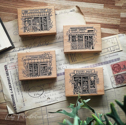 Lady F - Retro Store Street Stamp Set | Rubber Stamp | 1 Free Stamp Gift