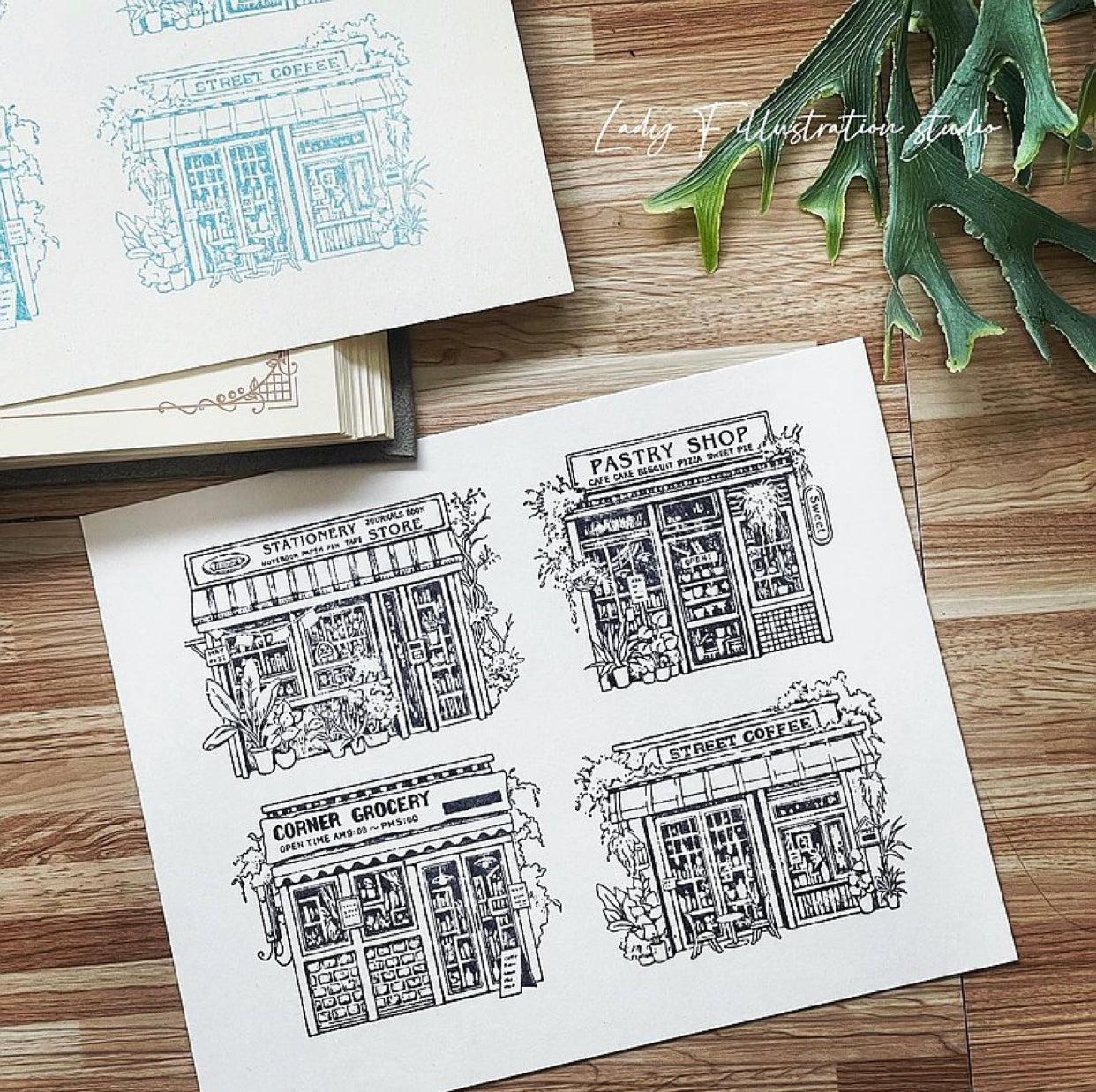 Lady F - Retro Store Street Stamp Set | Rubber Stamp | 1 Free Stamp Gift