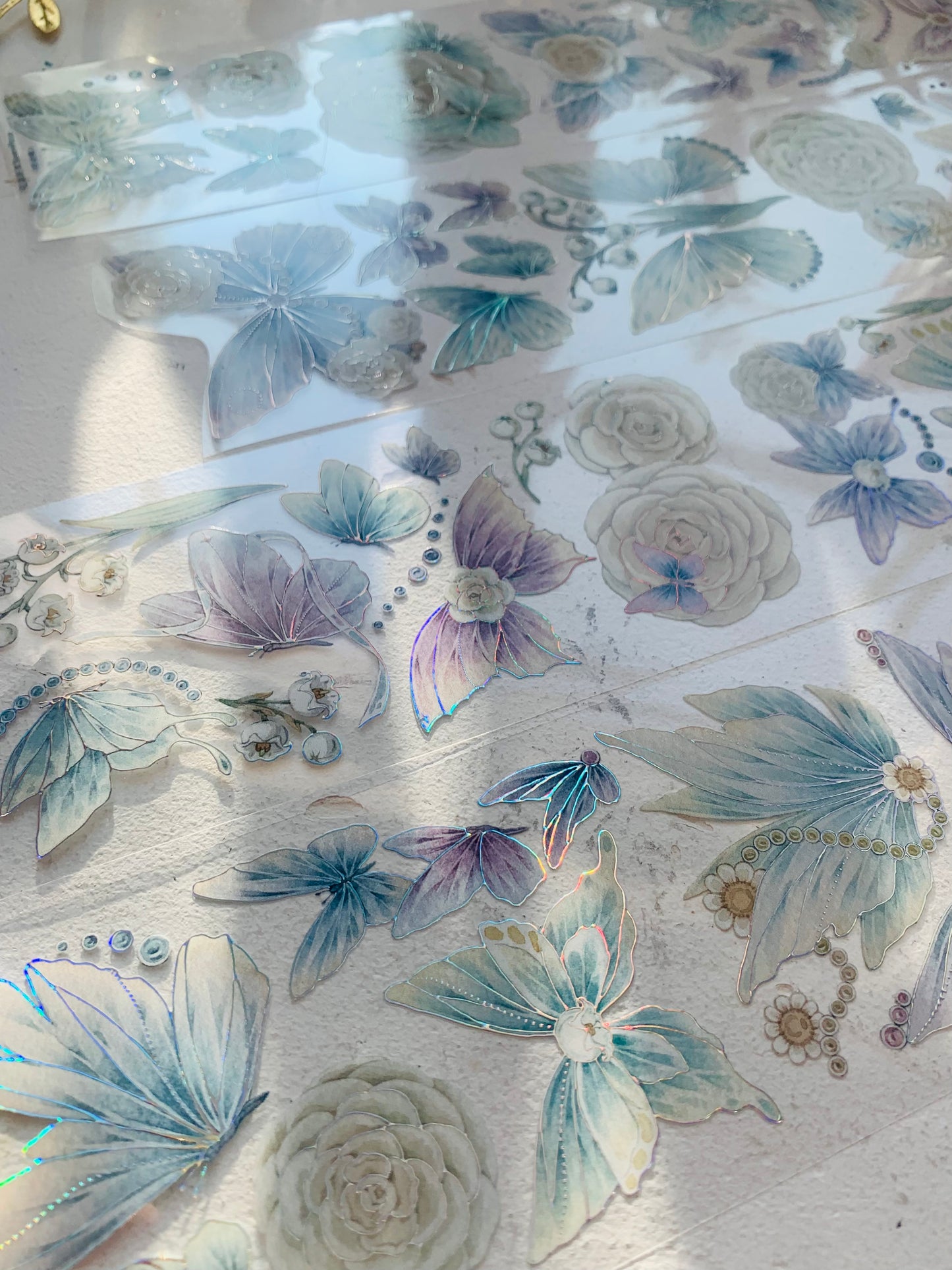HQS Studio - Camellia & Butterfly | 6cm Laser Silver PET Tape | Release Paper