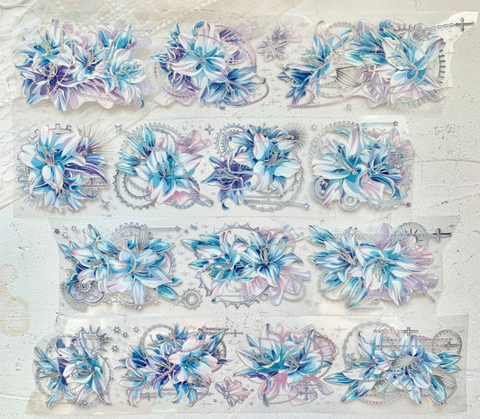 Shine Studio - Exquisite Lily Blue | 6cm Laser Silver PET Tape | Release Paper