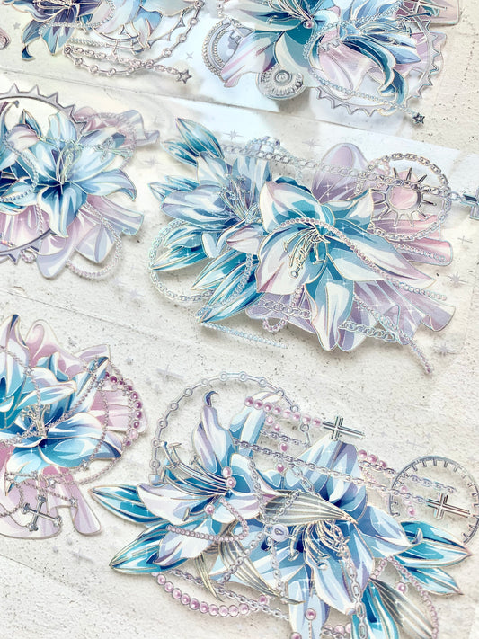 Shine Studio - Exquisite Lily Blue | 6cm Laser Silver PET Tape | Release Paper