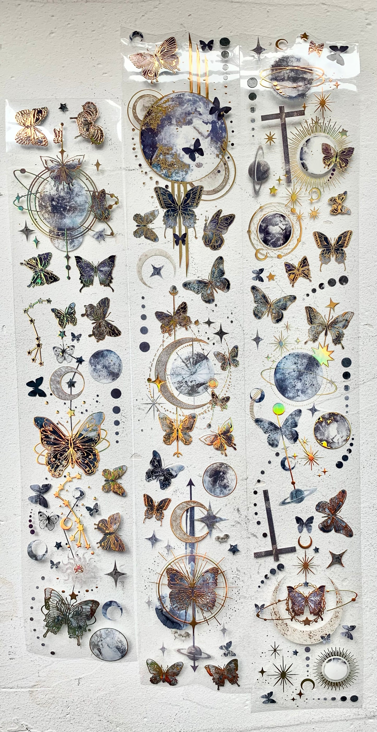 Man - Butterfly & Moon | 6cm Laser Gold | Iridescent PET Tape | Release Paper