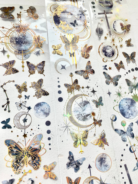 Man - Butterfly & Moon | 6cm Laser Gold | Iridescent PET Tape | Release Paper