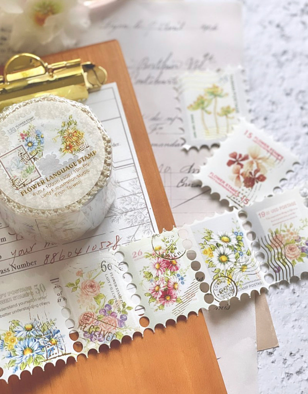 Lady F - 4cm Flower Die Cutting Stamp | Gold Foil | Washi Tape | Release Paper