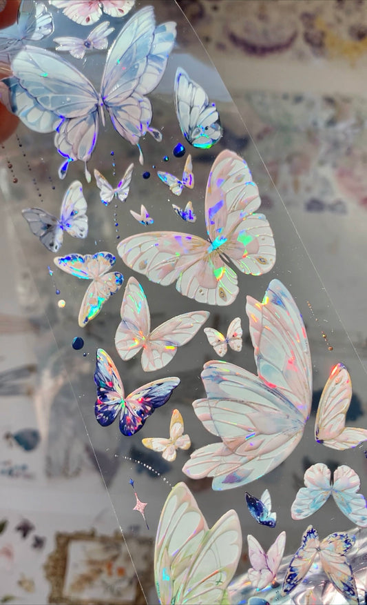 ZX Studio - Spring Butterfly | 6cm Laser Silver PET Tape | Release Paper