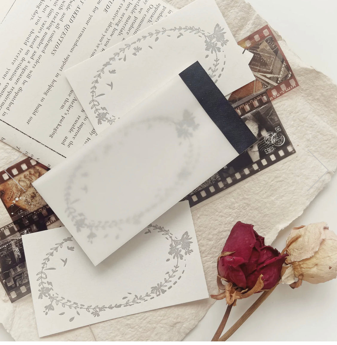 Journal Pages - Flower Frame | 50pcs Letterpress Notepad | Ephemera Paper